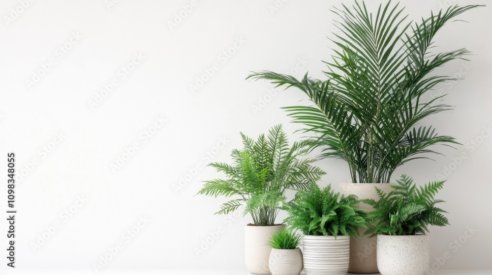 Fototapeta premium Potted plants in modern style for interior design or wallpaper.
