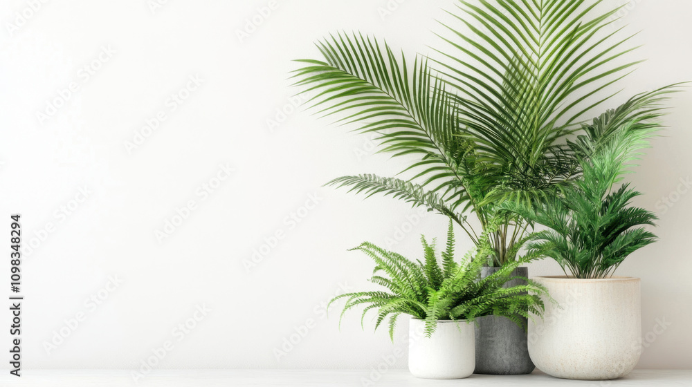 Fototapeta premium Potted plants in modern style for interior design or wallpaper.