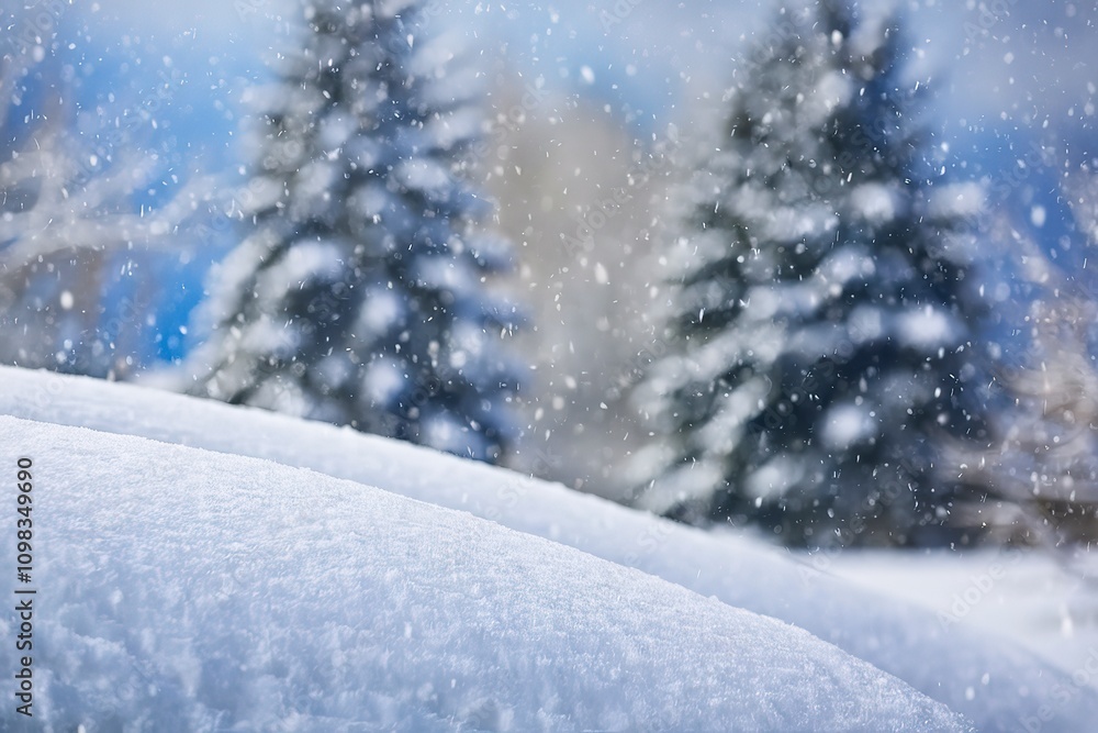 Fototapeta premium winter landscape with a pristine layer of snow in the foreground