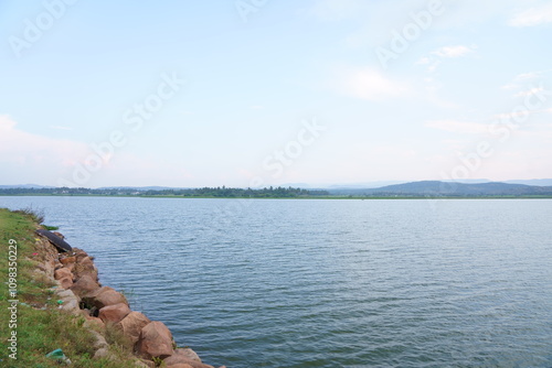 beautiful lake view summer in landscape mode photo