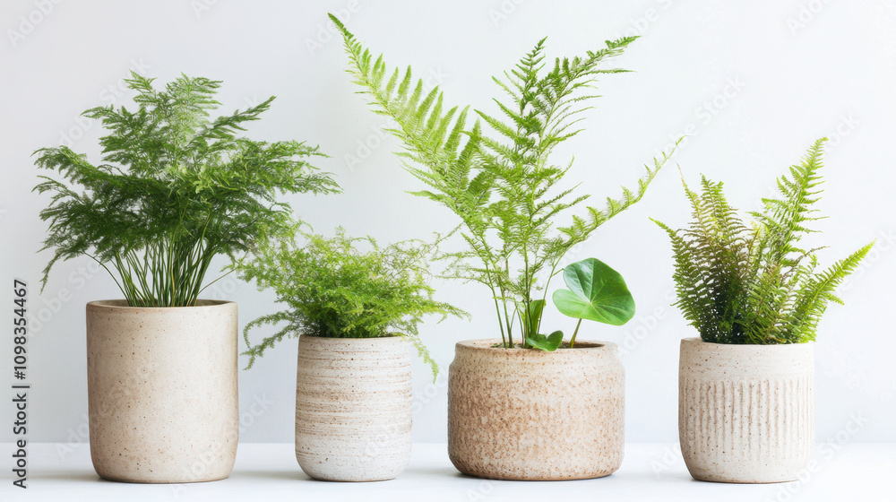Fototapeta premium Potted plants in modern style for interior design or wallpaper.