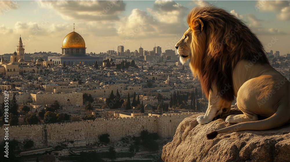 Fototapeta premium Lion of Judah watching over Jerusalem City, Israel