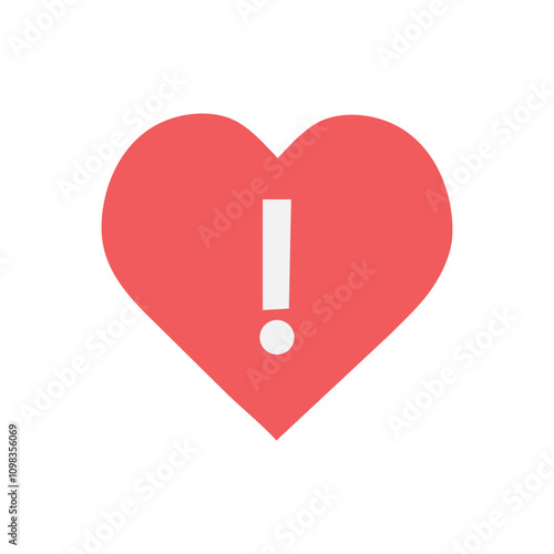 A stylized  red  heart with an exclamation mark, set against an white  background, conveying a sense of alertness or importance related to love