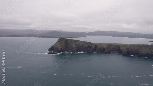 Spectacular 4K aerial footage of picturesque Dingle Peninsula coast with amazing rocks and cliffs around, Kerry, Ireland