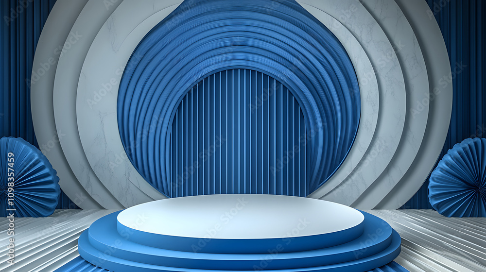 Obraz premium Minimalist blue product display stand
