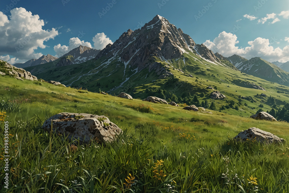 Fototapeta premium Majestic mountain range. Peaks, stunning views and a sense of adventure. Perfect for travel, adventure and nature themed projects.