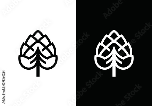 Pine cone logo design. simple line with pine cones and pine tree. black color vector illustration.