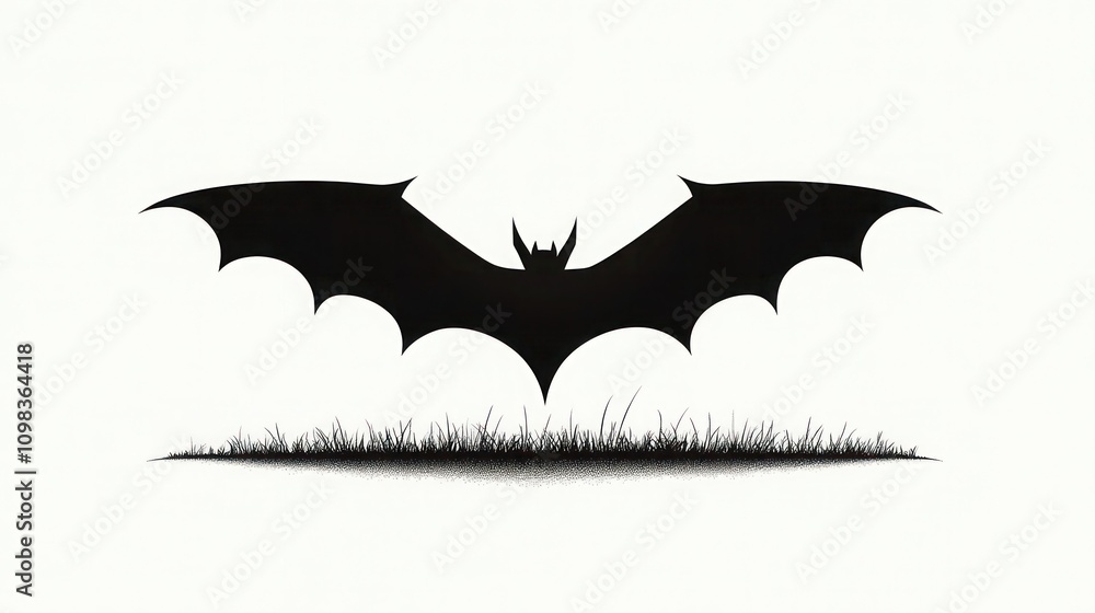Fototapeta premium Horrifying Minimalist Black Bat Illustration for Halloween