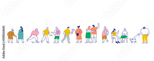 Line art stylized city people banner