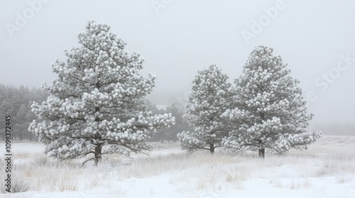 Wallpaper Mural Snow and rime ice cover ponderosa pine trees in a foggy winter landscape Torontodigital.ca
