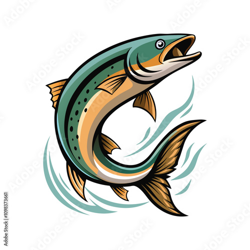Graceful Salmon Fish Vector Illustration Design  on White Background