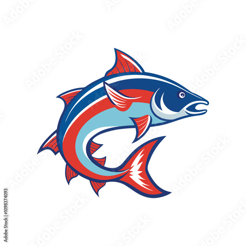 Graceful Salmon Fish Vector Illustration Design  on White Background