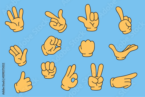 Cartoon comic retro arm hand finger gesture isolated set. Vector flat graphic design illustration
