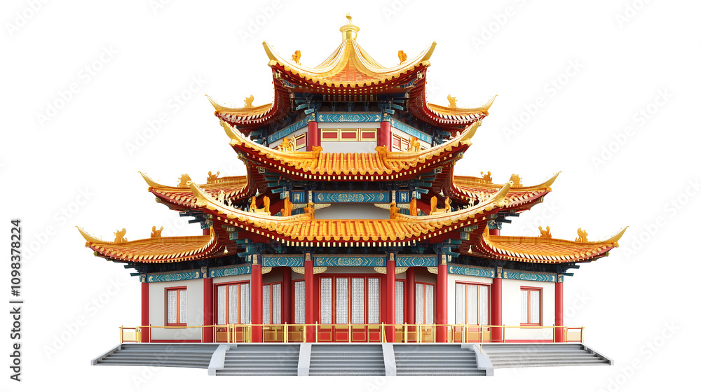 Fototapeta premium Chinese Home Architecture Isolated on Transparent Background 