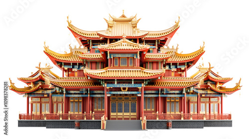 Chinese Home Architecture Isolated on Transparent Background 