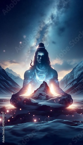 Portrait of Hindu god Lord Shiva.  photo