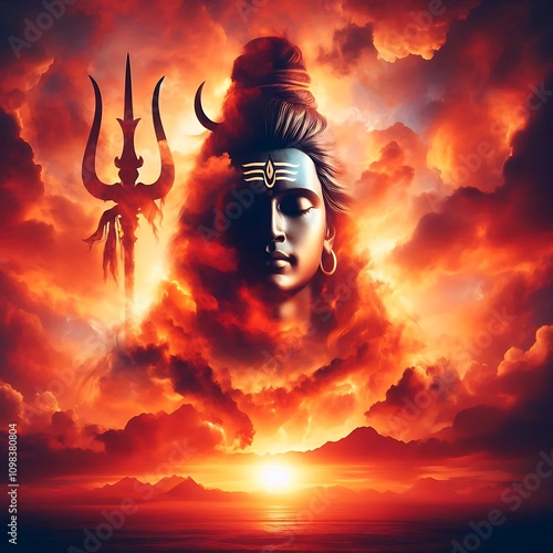 Portrait of Hindu god Lord Shiva. 