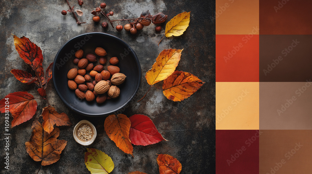 custom made wallpaper toronto digitalAutumn moodboard featuring a vibrant palette of burnt orange, golden yellow, and fiery red, evoking the warmth and energy of the fall season for dynamic designs.