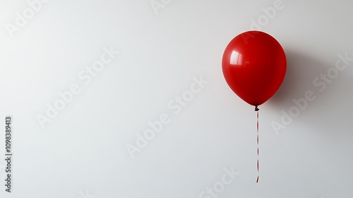 A single red helium balloon floating against a clean white background photo