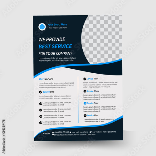 A4 size Corporate Business Flyer template design, natural sample shape with Photo Images corporate Flyer Layout and nevi blue ,white color.
