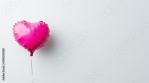 A heart-shaped balloon in bright pink, isolated on a seamless white background