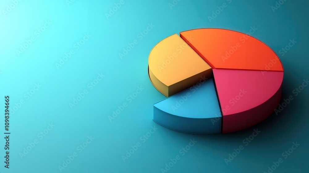 Obraz premium A colorful, modern pie chart on a teal background, representing data distribution with distinct segments.