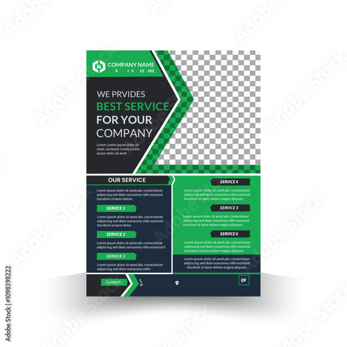 A4 size Corporate Business Flyer template design, with Photo Images corporate Flyer Layout and green, nevi blue color 
