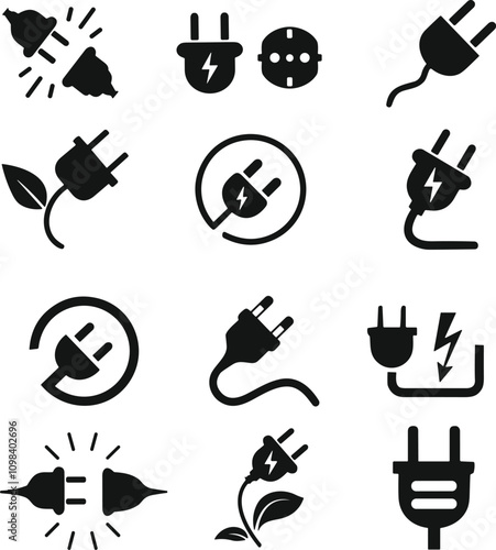 Electric socket with plug set. Connection and disconnection concept. 404 error connection. Electric plug and outlet socket unplug. Wire, cable of energy disconnect vector
