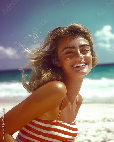 A joyful close-up of a youn...