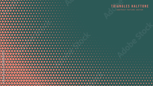 Triangles Halftone Pattern Semi Circle Radial Border Vector Orange Green Abstract Background. Ultra Modern Minimalist Art Half Tone Graphics Eye Catching Abstraction. Retro Futuristic Art Illustration