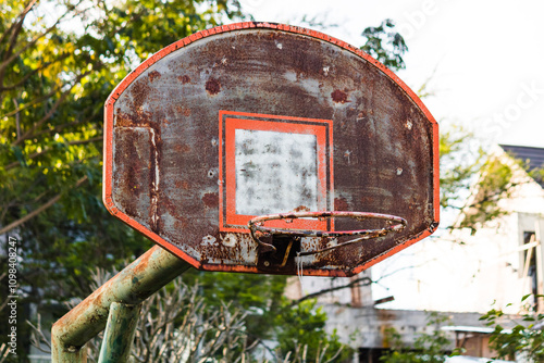 Basketball Hoop in a Residence Complex with Nature Background, at Taman Dayu Pandaan, Pasuruan, East Java, Indonesia. photo