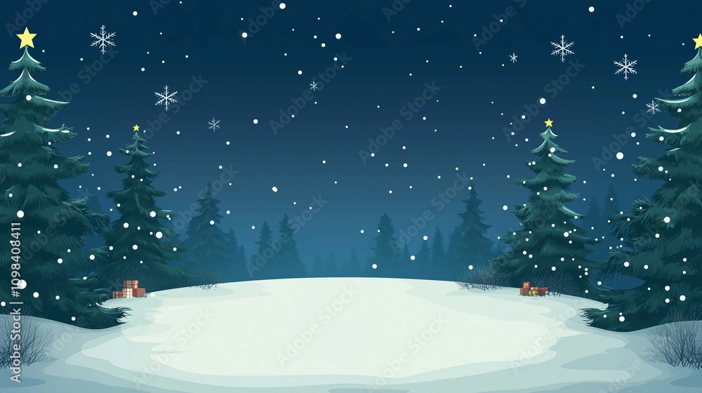 Fototapeta premium Snow-covered pine branches,blurred background of falling snowflakes,copyt space,Christmas concept.