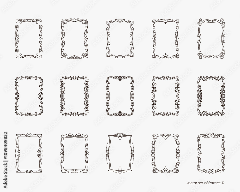 Φωτογραφία Vector set of vintage frames with swirl and vignette, abstract plant art design with foliage and floral decor