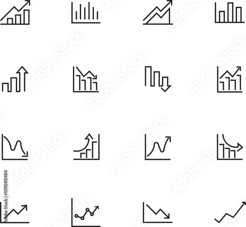 Chart graph bars icon. Vector line icons collection of growth. Contains such Icons as Pie Chart, Graphic, Statistics, Column Chart and more.  line icon set with editable stroke. Vector Illustration.