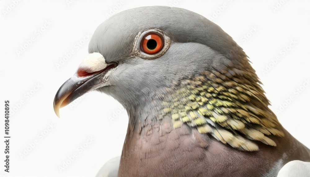 Fototapeta premium High-Quality Image of a Graceful Pigeon Isolated on a Clean White Background, Showcasing Detailed Feathers, Subtle Gray Hues, and a Serene Posture Ideal for Various Design Projects