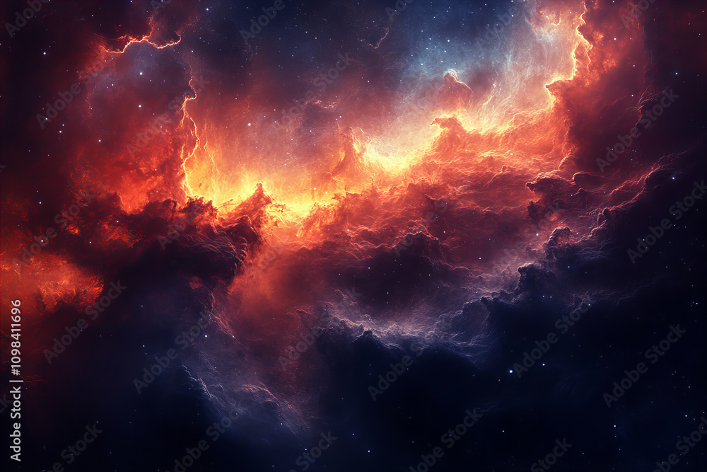 Fototapeta premium Stunning Nebula in Deep Space Featuring Vibrant Colors and Star Clusters for Sci-Fi, Astronomy, and Educational Visuals