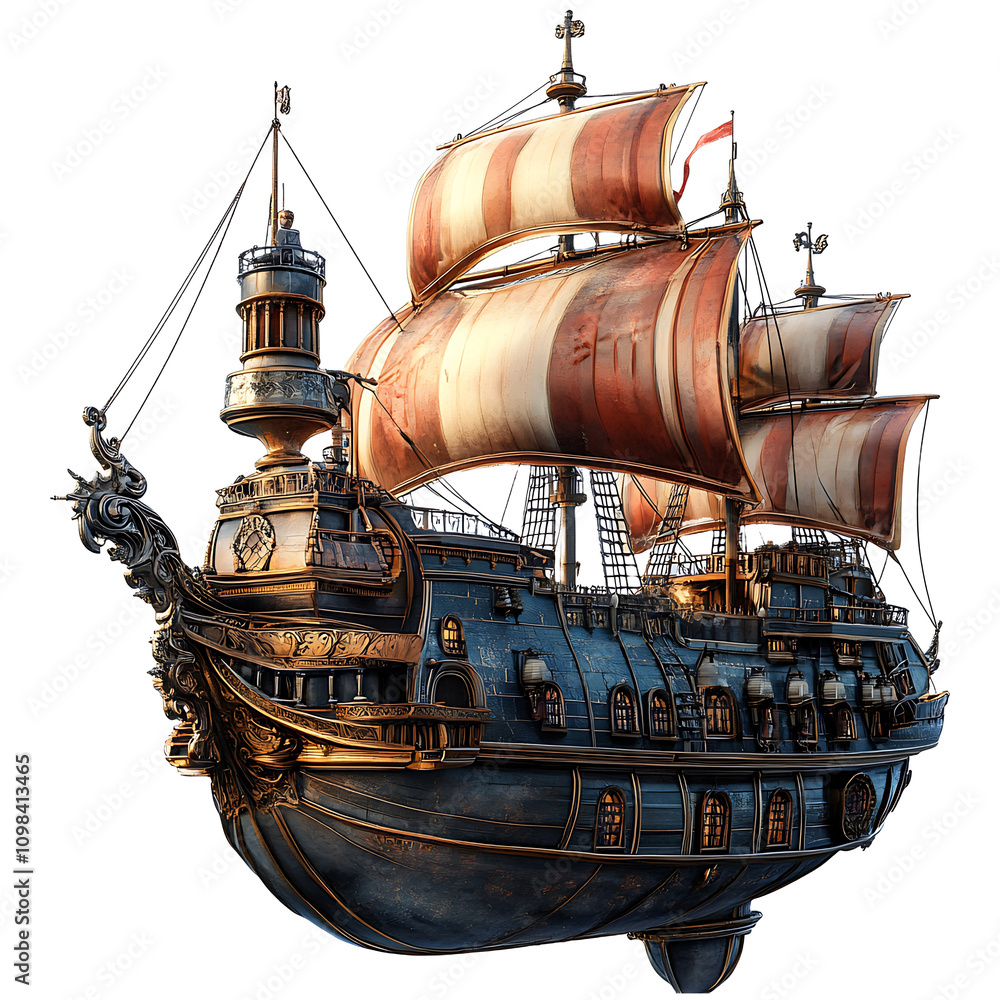 Naklejka premium A magical flying pirate ship isolated on transparent background