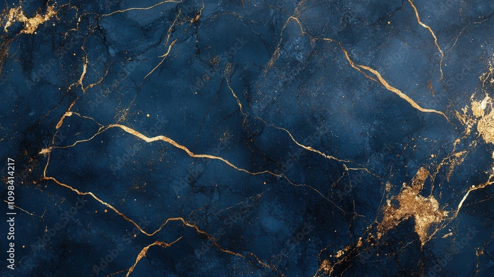 Fototapeta premium Abstract Blue Marble Texture with Gold Veins and Specks