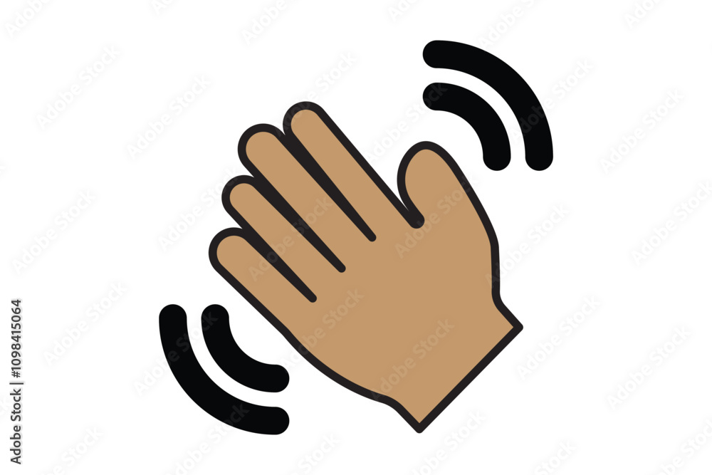 Obraz premium Set of hand hello icons. Hand waving, hand gesture, hello, hi, bye, wave hello, goodbye, greeting symbol. Vector.
