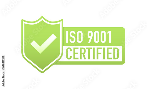 ISO 9001 Certificate, Icon. Certification Stamp. Environmental management system certified. Vector illustration