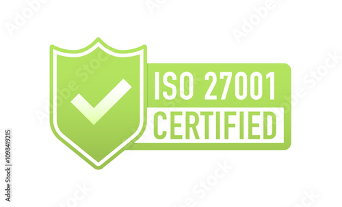 ISO 27001 Certificate, Icon. Certification Stamp. Environmental management system certified. Vector illustration