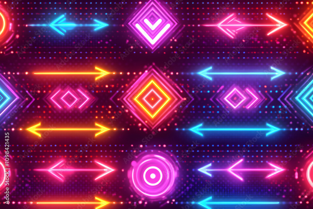 Obraz premium Vibrant Neon Arrows and Geometric Abstract Background