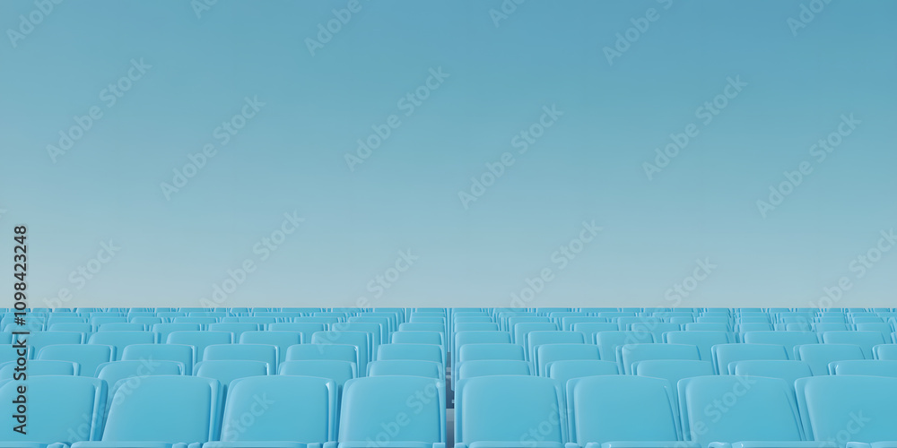Fototapeta premium Row of Bright Blue Stadium Chairs – Vibrant, Comfortable Seating for Spectators in a Sports Arena