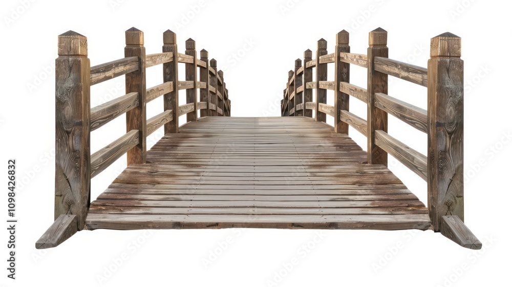 Naklejka premium photograph of Collection of wooden bridge walkways in the park, isolated on transparent background, PNG, cutout or clipping path. wide angle lens