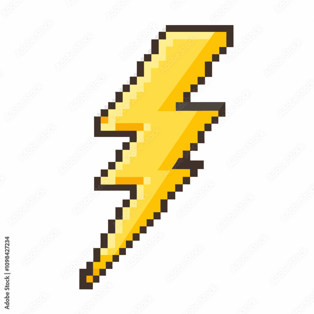 Fototapeta premium Retro Pixel Art Yellow Lightning Bolt Icon Vintage 8 bit Illustration
