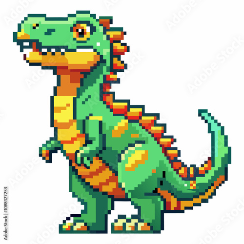 Colorful Pixel Art Dinosaur Illustration with Retro Gaming Style