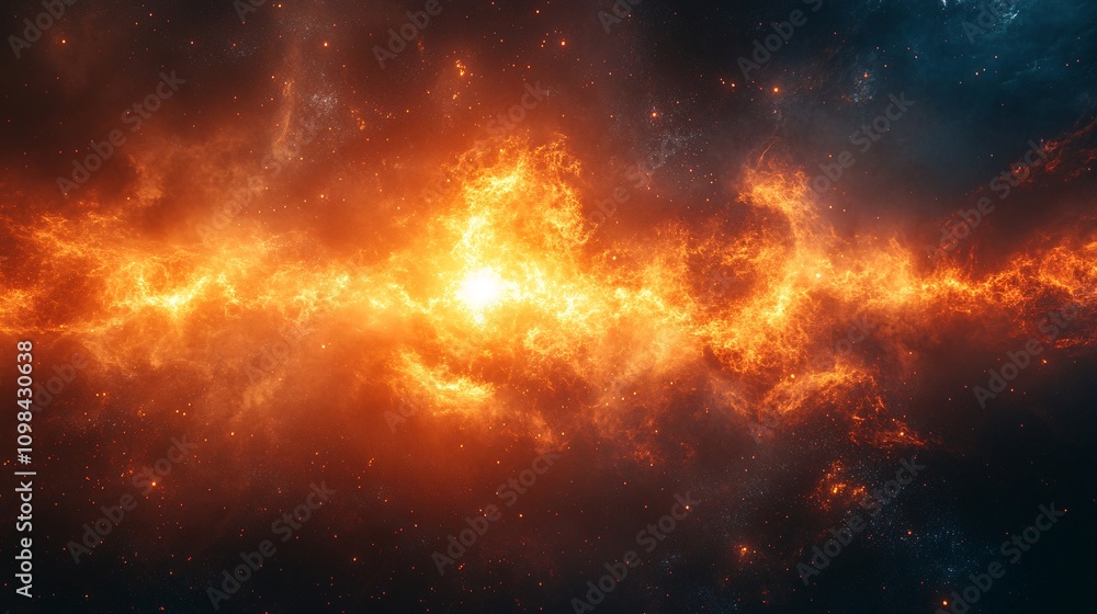 Fototapeta premium Fiery Nebula: Cosmic Explosion of Orange and Red in Space