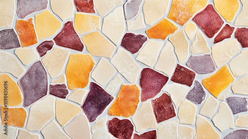 Abstract mosaic with multicolored stone fragments in irregular shapes