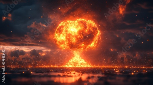 Obraz na płótnie Nuclear Blast Devastation: City in Flames, Apocalyptic Scene w salonie