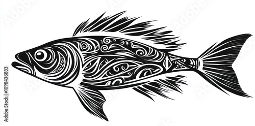 Ornate Black And White Fish Design Illustration photo